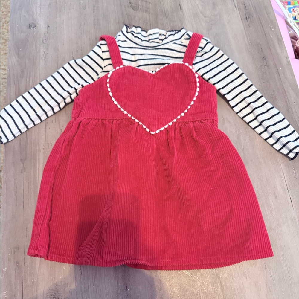 Red Corduroy Dress with Heart Design 6-12m